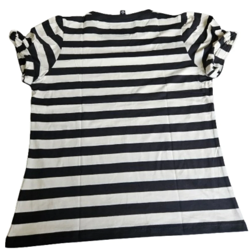 J.Crew Striped Puff Twisted Sleeves Classic Fit Tshirt, Small, White/ Black